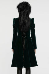 Black/Green Long Puff Sleeves Floral Embroidery Women's Gothic Coat - Product - 3