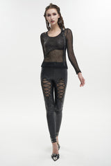 Black Wool Shoulder Loop Adjustable Asymmetric Wrapped Women's Punk T-Shirt - Product - 3