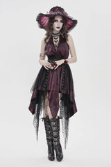 Black/Red Off Shoulder Sleeveless Multi-Layered Printed Lace Irregular Tassels Women's Gothic Dress - Product - 1
