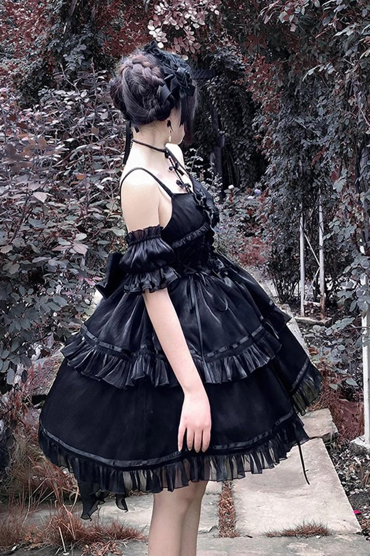 Black Angels Come Detached Hime Sleeves Ruffle Gothic Lolita Jsk Tiered Dress - Product - 4