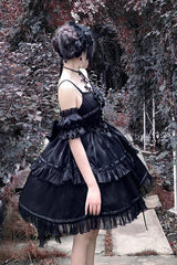 Black Angels Come Detached Hime Sleeves Ruffle Gothic Lolita Jsk Tiered Dress - Product - 4