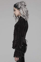 Striped Velvet Metal Retro Button Lace Cuff Back Waist Lace Up Women's Gothic Blouse - Product - 4