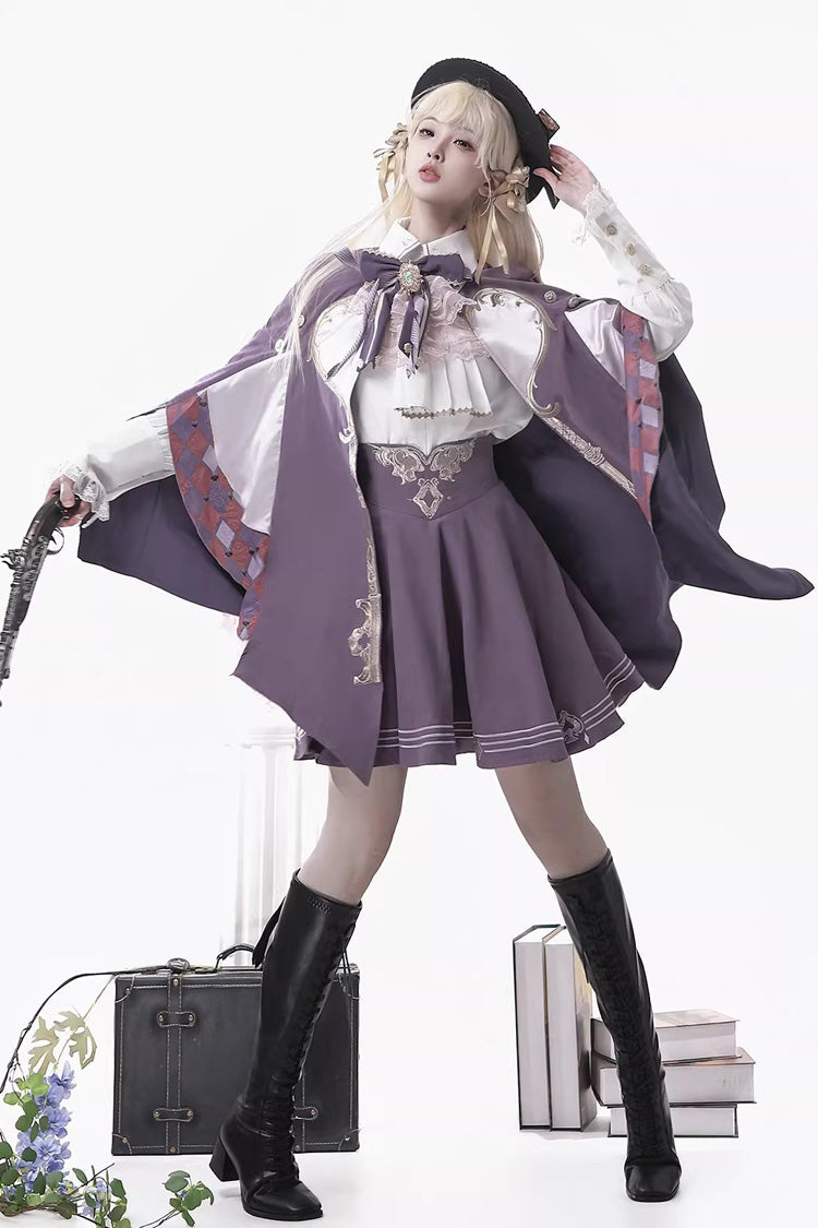Purple [Magic Carnival] Printed Ruffled Embroidered Bow Gothic Ouji Lolita Skirt Set - Purple (Set) - 1