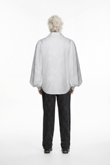 White Lapel Collar Long Lantern Sleeves Printed Embroidered Men's Gothic Shirt - Product - 7