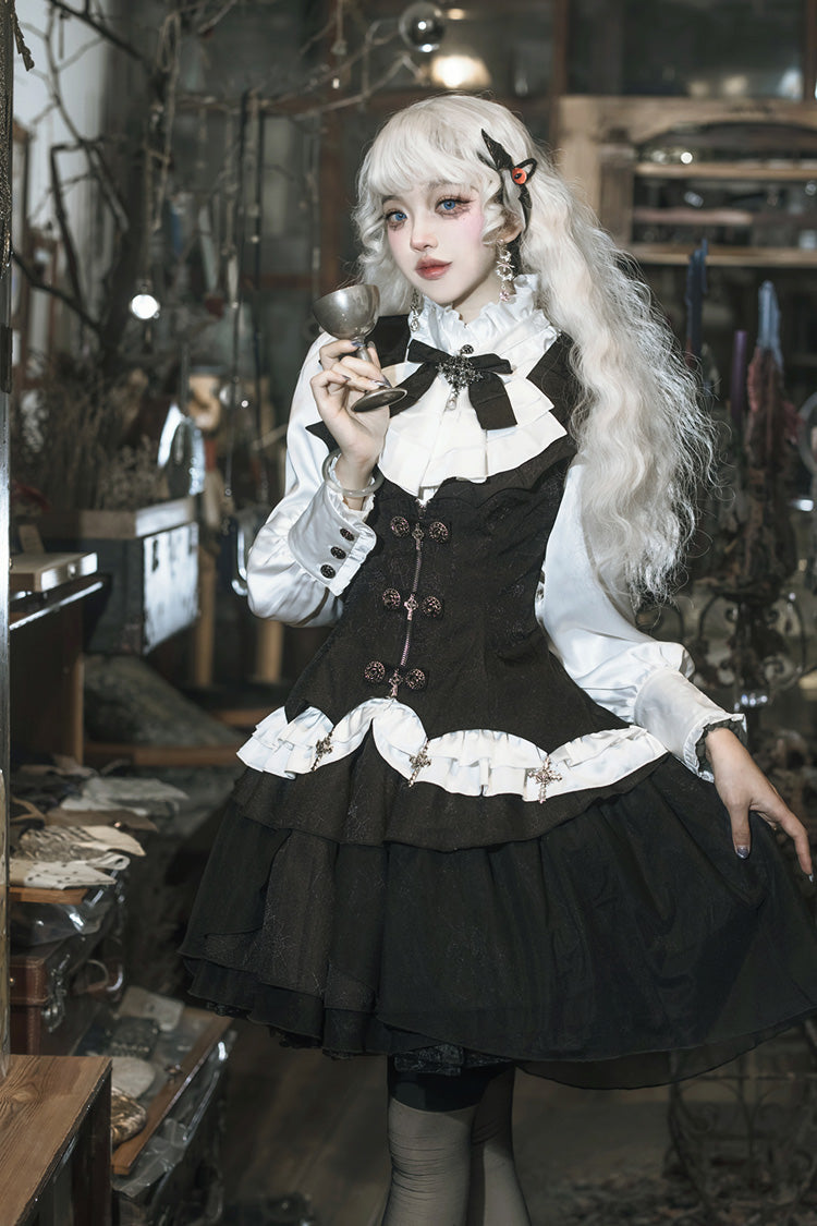 Black/White [The Duke of Blood] Multi-Layered Ruffle Bowknot Gothic Lolita Vest Skirt Set - Product - 6