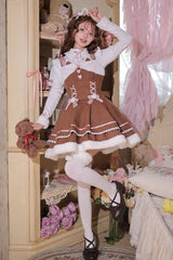 [Star Who Meow] Double-Layered Bowknot Autumn and Winter Sweet Lolita Jsk Dress 3 Colors - Brown - 1