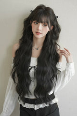 Black Brown Fluffy Natural Water Wave Curly Sweet Daily Lolita Long Wig - Black-Brown - 1