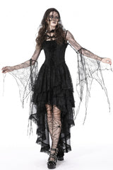 Black Spider Exaggerated Long Flared Sleeves Lace-Up Sheer Women's Gothic Cape with Hood - Black - 1