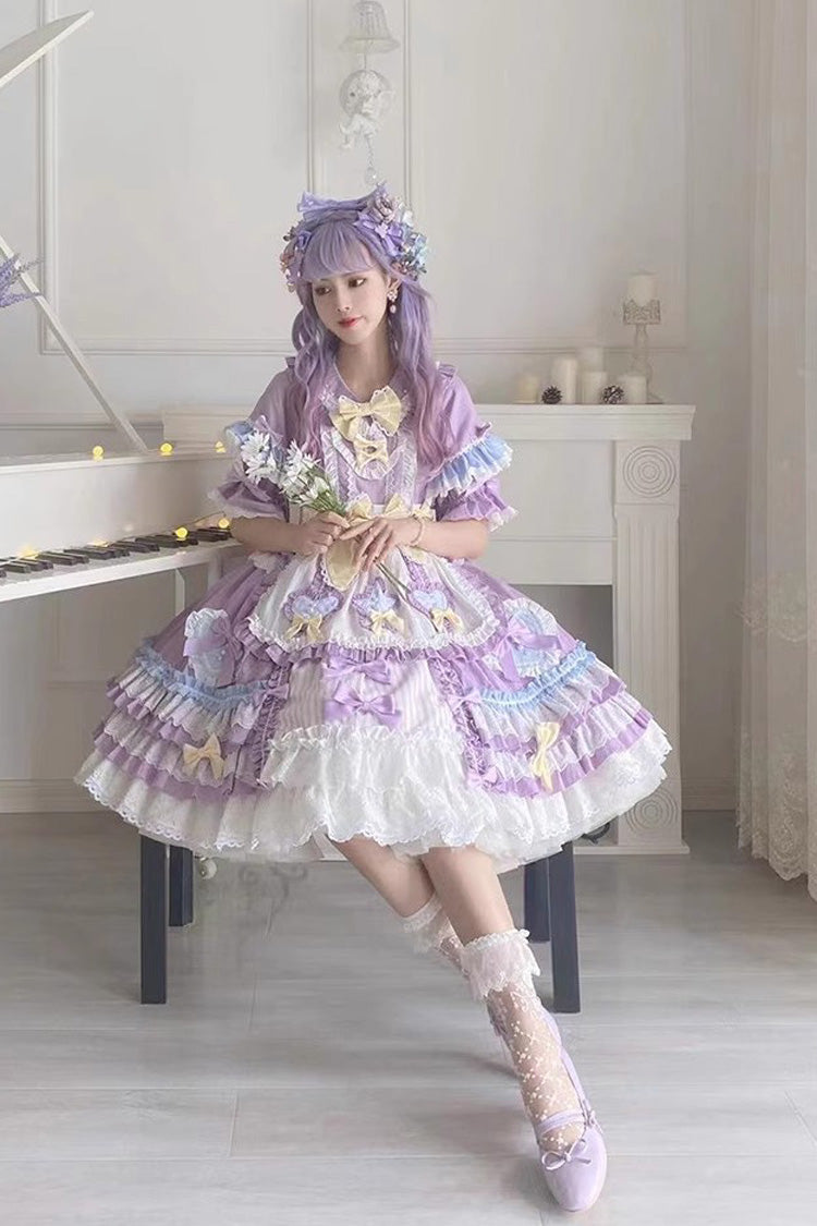 Purple Star Sugar Short Sleeves Multi-layer Ruffle Bowknot Sweet Lolita Dress - Product - 2