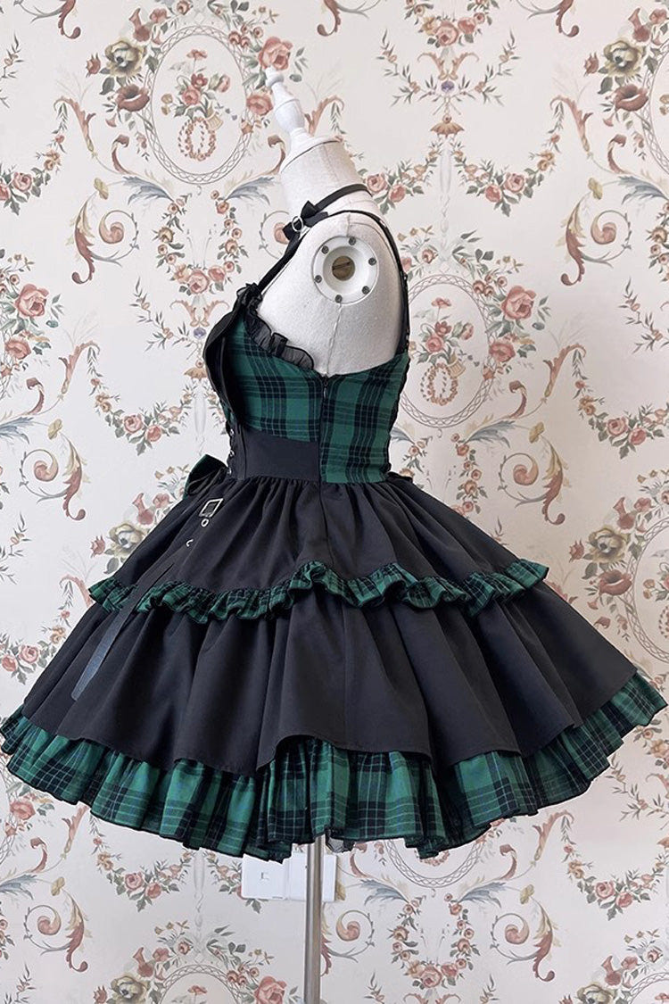 Black/Green Sleeveless Multi-layer Ruffle Bowknot Gothic Lolita Jsk Dress - Product - 4
