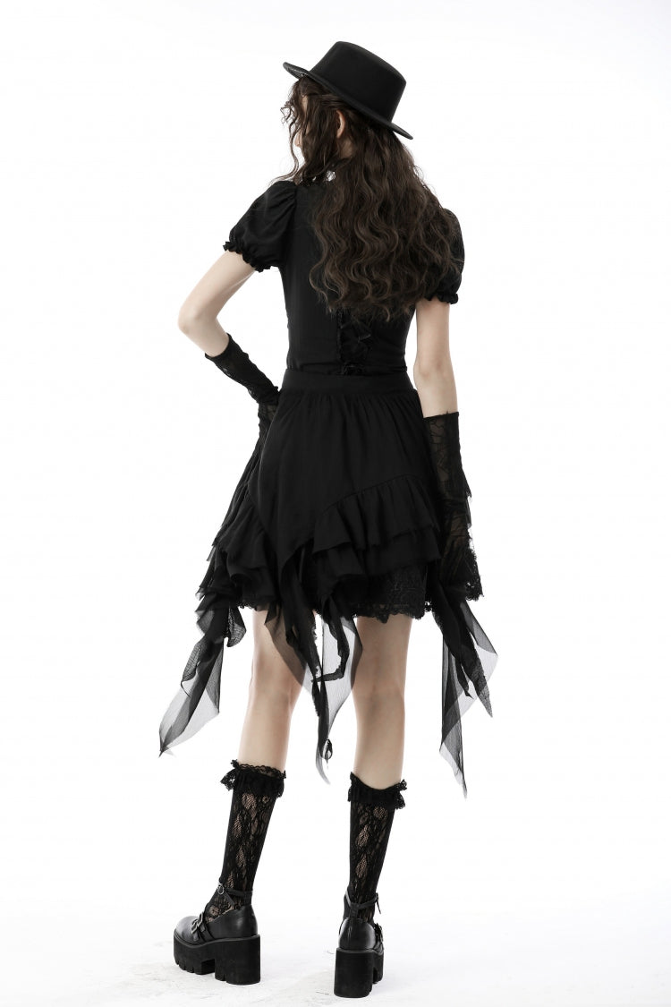 Black Multi-Layered Irrgular Hem Women's Punk Tasseled Skirt - Product - 4