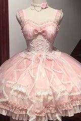 Glaze Fantasy Sleeveless Ruffle Embroidery Bowknot Sweet Lolita Jsk Dress 5 Colors - Pink - 1