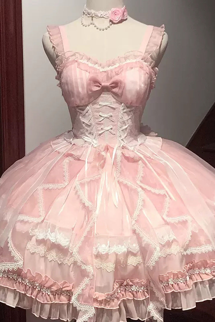 Glaze Fantasy Sleeveless Ruffle Embroidery Bowknot Sweet Lolita Jsk Dress 5 Colors - Pink - 1