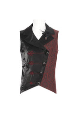 Black/Red Embossed Feather Men's Gothic Waistcoat - Product - 7