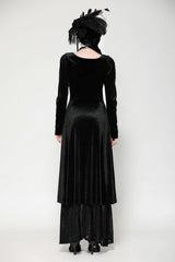 Black Long Sleeves Eyelets Side Slit Women's Gothic Maxi Dresses Wedding Dress - Product - 4