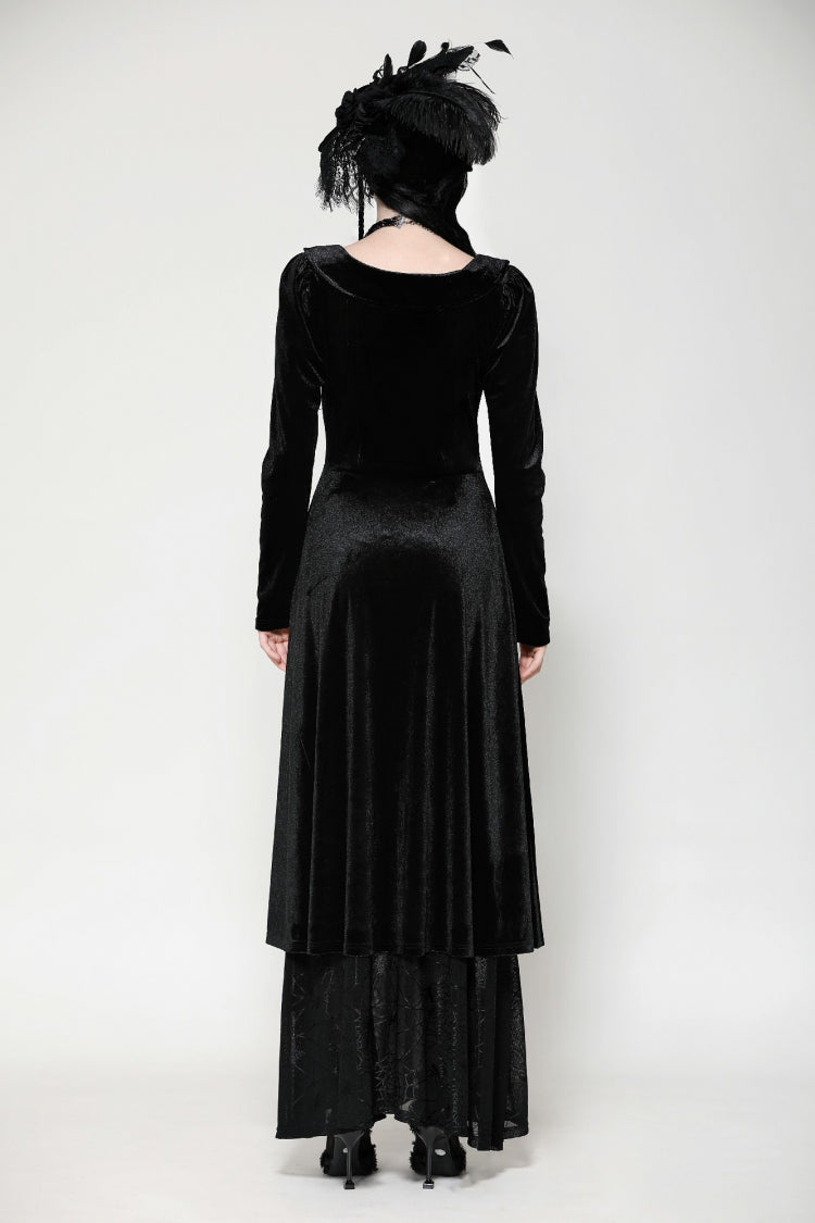 Black Long Sleeves Eyelets Side Slit Women's Gothic Maxi Dresses Wedding Dress - Product - 4