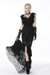 Black Women's Gothic Multi-Layered Lace Lace-Up Mermaid Maxi Skirt - Black - 1