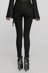 Black Faux Leather Stitching Lace-Up Slim Skinny Women's Punk Jeans Pants - Product - 3