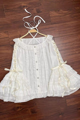 Sweet Chiffon Long Hime Sleeves Ruffled Bow Lolita Blouse 3 Colors - White - 1