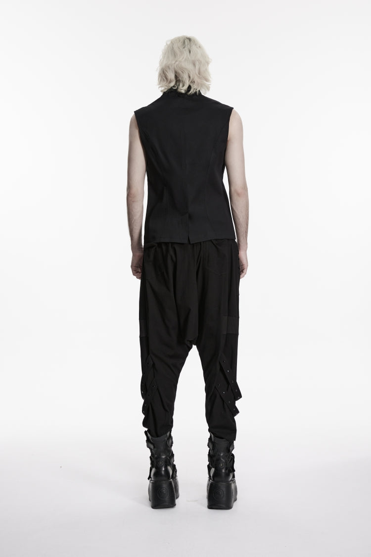 Black Stand Collar Sleeveless Studded Zippered Men's Punk Handsome Vest - Product - 4