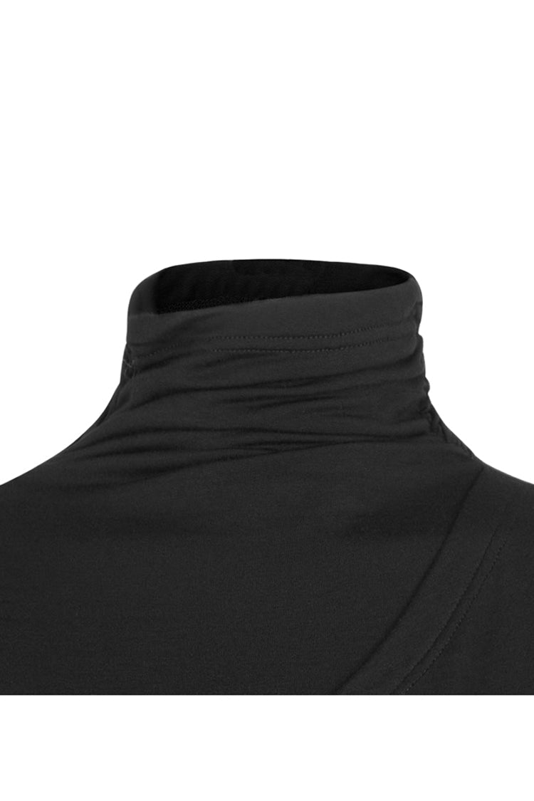 Black Cashmere Knitting Cross Fold Tie Rope Design High Collar Pleated Fit Women's Punk Dress - Product - 9