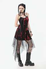 Red Sleeveless Mesh Hem Asymmetric Tie-dyed Women's Punk Slip Dress - Product - 8