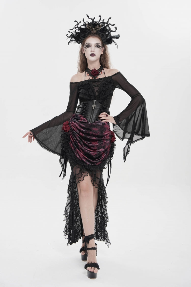Black Crochet Lace-Up Slim Zippered Women's Gothic Accessory Zip Girdle - Product - 9