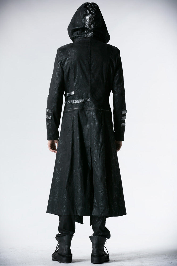Black Stand Collar Metal Buckle Long Sleeves Mens Steampunk Coat - Product - 6