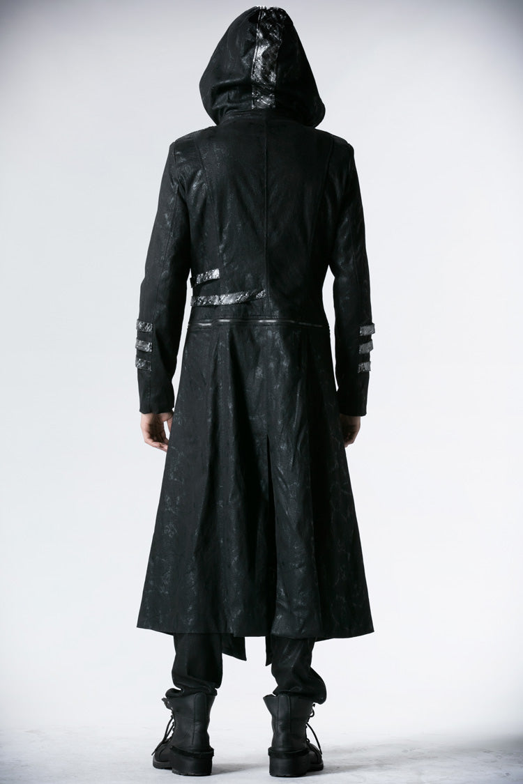 Black Stand Collar Metal Buckle Long Sleeves Mens Steampunk Coat - Product - 6