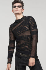 Black Gothic Bandage Design Net Yarn Perspective Men's Sweater - Product - 2