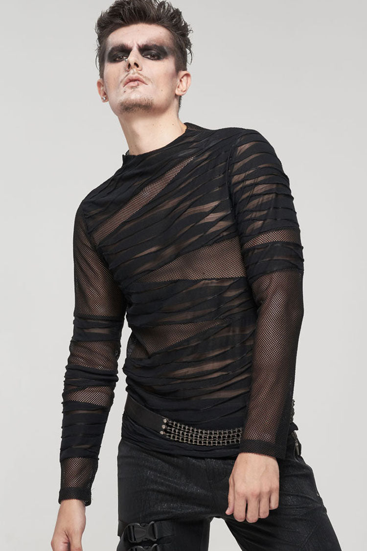 Black Gothic Bandage Design Net Yarn Perspective Men's Sweater - Product - 2