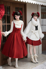 Red [Letters and Poems · Velvet Rose] Sleeveless Embroidered Bow Fishbone Classic Elegant Lolita Bandeau Dress 2 Versions - Product - 11