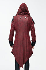 Punk Handsome Red Hooded Leather Long Mens Coats - Product - 3