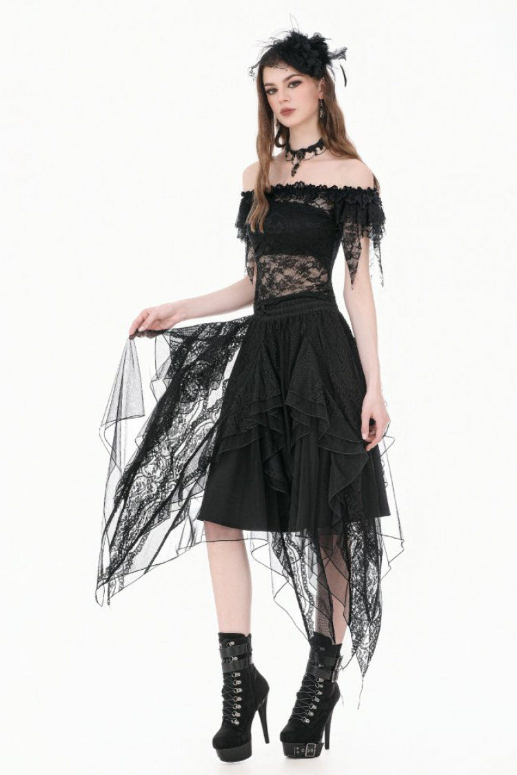 Black Off Shoulder Floral Sheer Lace Women's Gothic Top - Product - 2