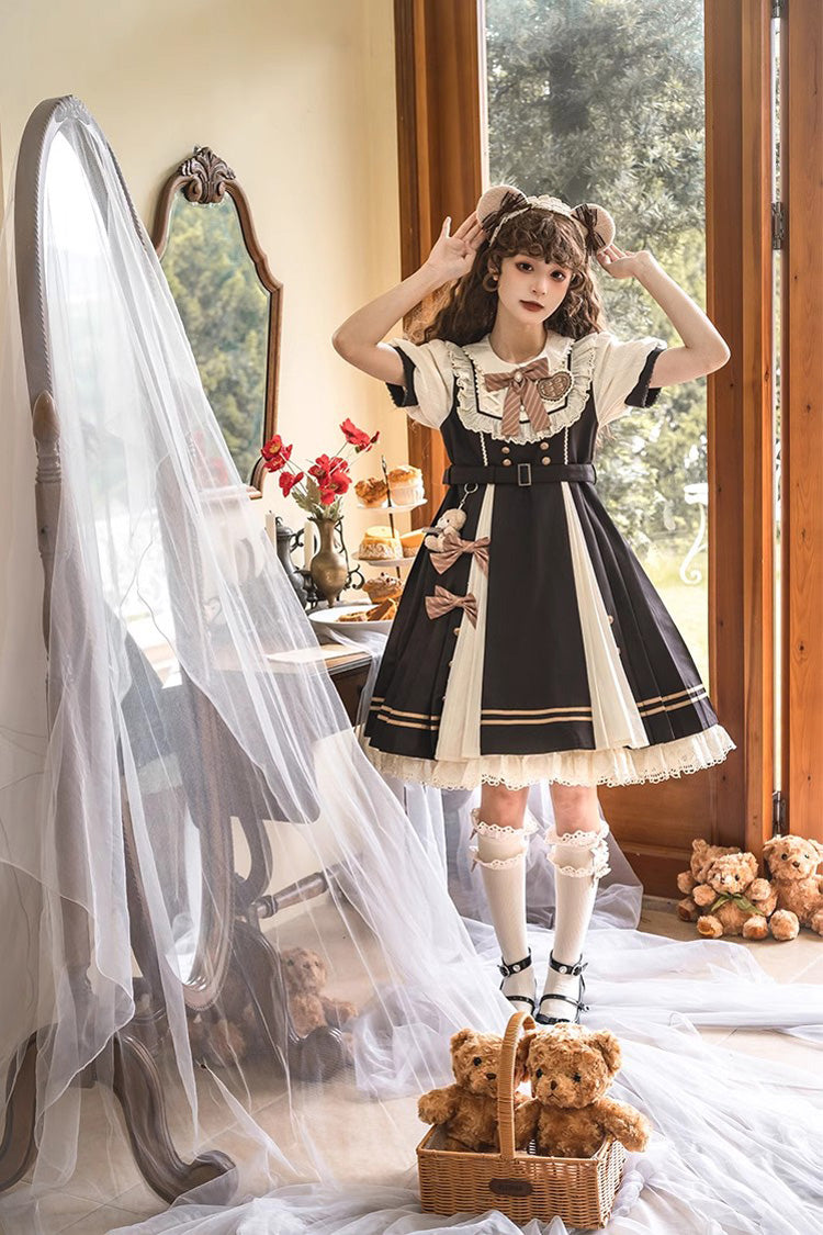 Black/White Chocolate Workshop Short Version Elegant Short Puff Sleeves Sweet Lolita Dress - Product - 6
