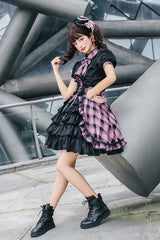 Black/Purple Short Sleeves Multi-Layered Print Ruffle Cardigan Bowknot Asymmetric Sweet Lolita Skirt Set - Product - 5