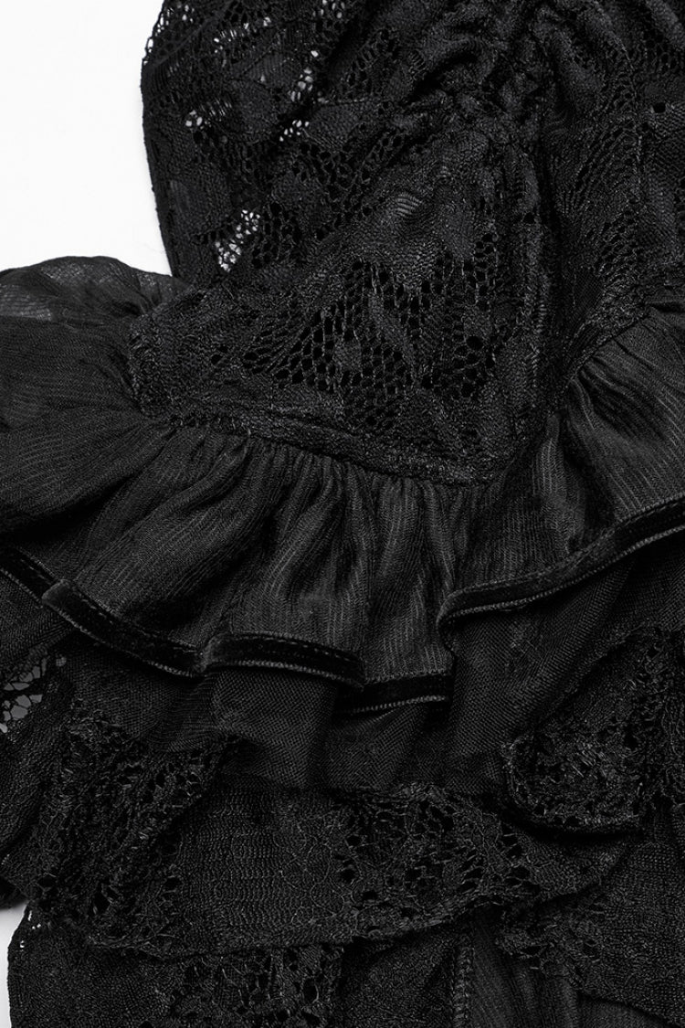 Black Drawstring Hollow Lace Women's Punk Skirt - Product - 6
