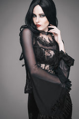 Black Transparent Lace Cotton Waist Fishbone Feather Women's Gothic Flower Corset - Product - 4