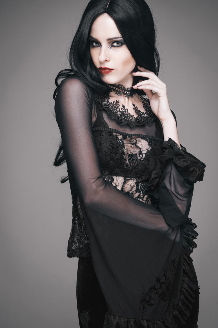 Black Transparent Lace Cotton Waist Fishbone Feather Women's Gothic Flower Corset - Product - 4