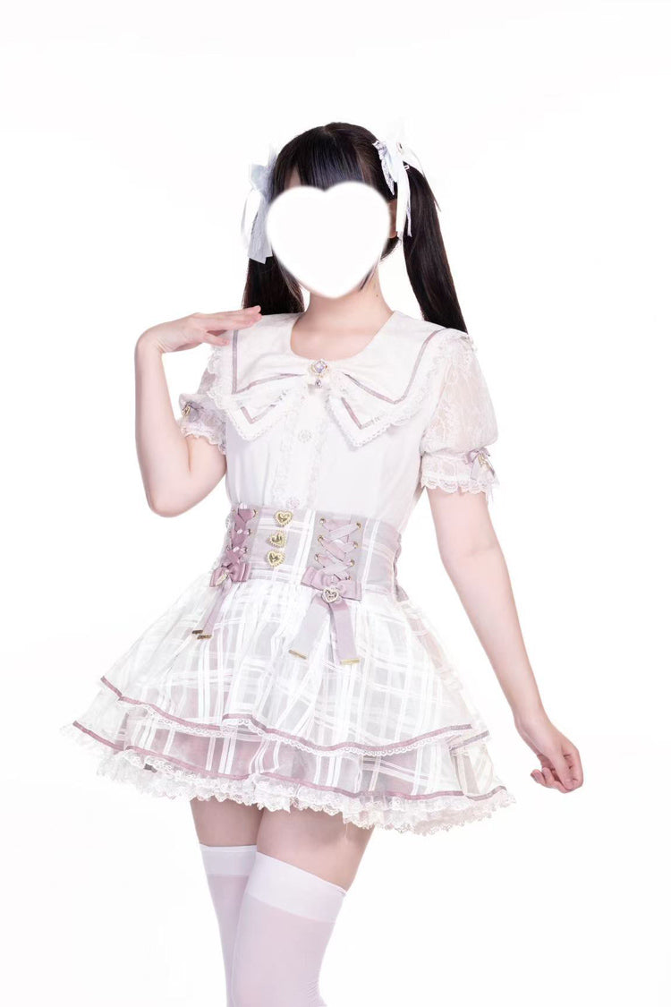 [Love Hanabi] Triple-Layered Bowknot Lace-Up Organza Sweet Jirai Kei Japanese Skirt 3 Colors - Pink - 7