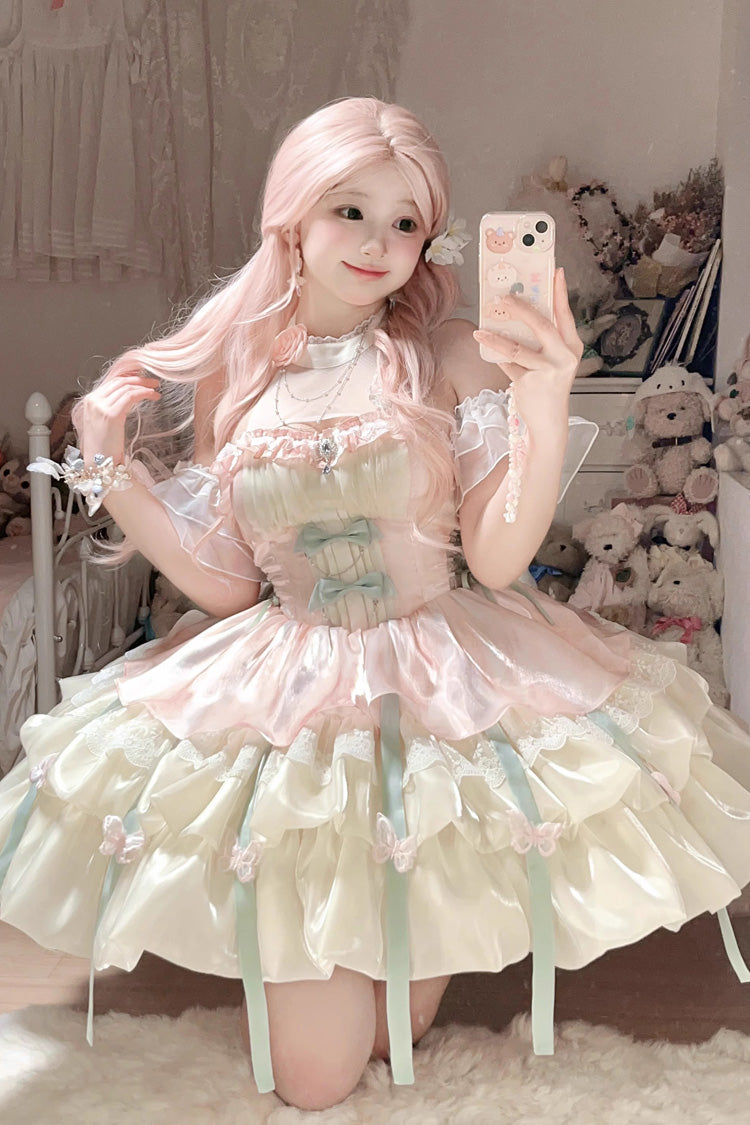 Pink/Green Love God's Promise Sleeveless Multi-layer Ruffle Sweet Elegant Princess Lolita Dress - Product - 3