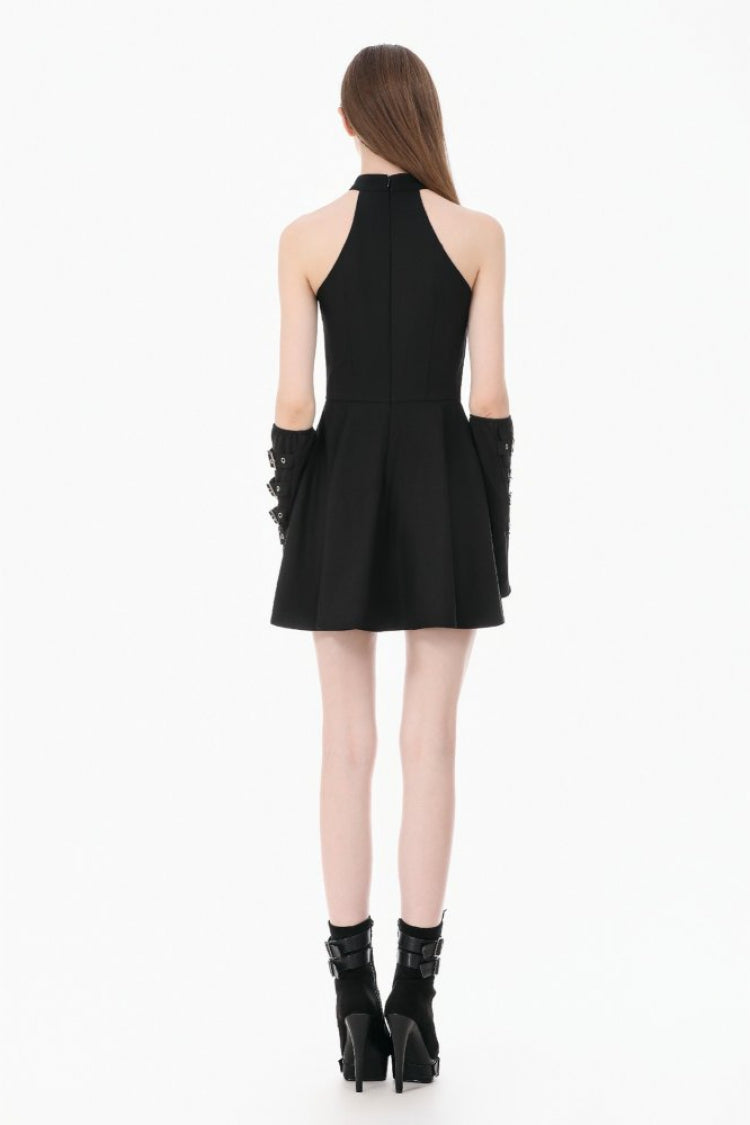 Black Buckled Zippered Women's Punk Halterneck Dress - Product - 4