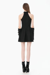 Black Buckled Zippered Women's Punk Halterneck Dress - Product - 4