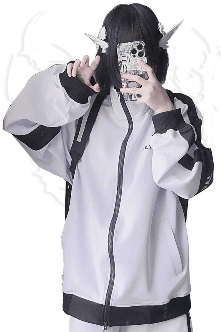 Handsome Long Sleeves Print Jirai Kei Coat 3 Colors - Light-Blue - 1