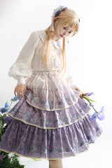 Purple [Moonlight Iris] Triple-Layered Print Ruffle Embroidery Lace Sweet Lolita Skirt - Product - 4