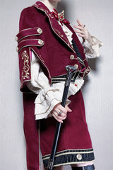 Red [Royal Heir] Embroidery Classic Military Gorgeous Handsome Ouji Lolita Coat Blouse Shorts Set - Product - 13