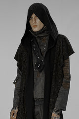 Black Irregular Hooded Ripped Men's Gothic Scarf - Product - 3