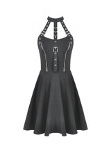 Black Buckled Zippered Women's Punk Halterneck Dress - Product - 3