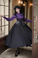 Black [Night of Thorns] Sleeveless Embroidery Lace-Up Gothic Lolita Strap Breast Support Dress 2 Versions - Product - 7