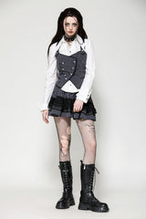 Black/White Striped Buckled Women's Gothic College Style Vest - Product - 6